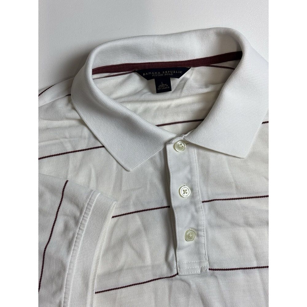 Banana Republic, Mens, Short‎ Sleeve Polo Shirt, White Brownish Stripe, Large